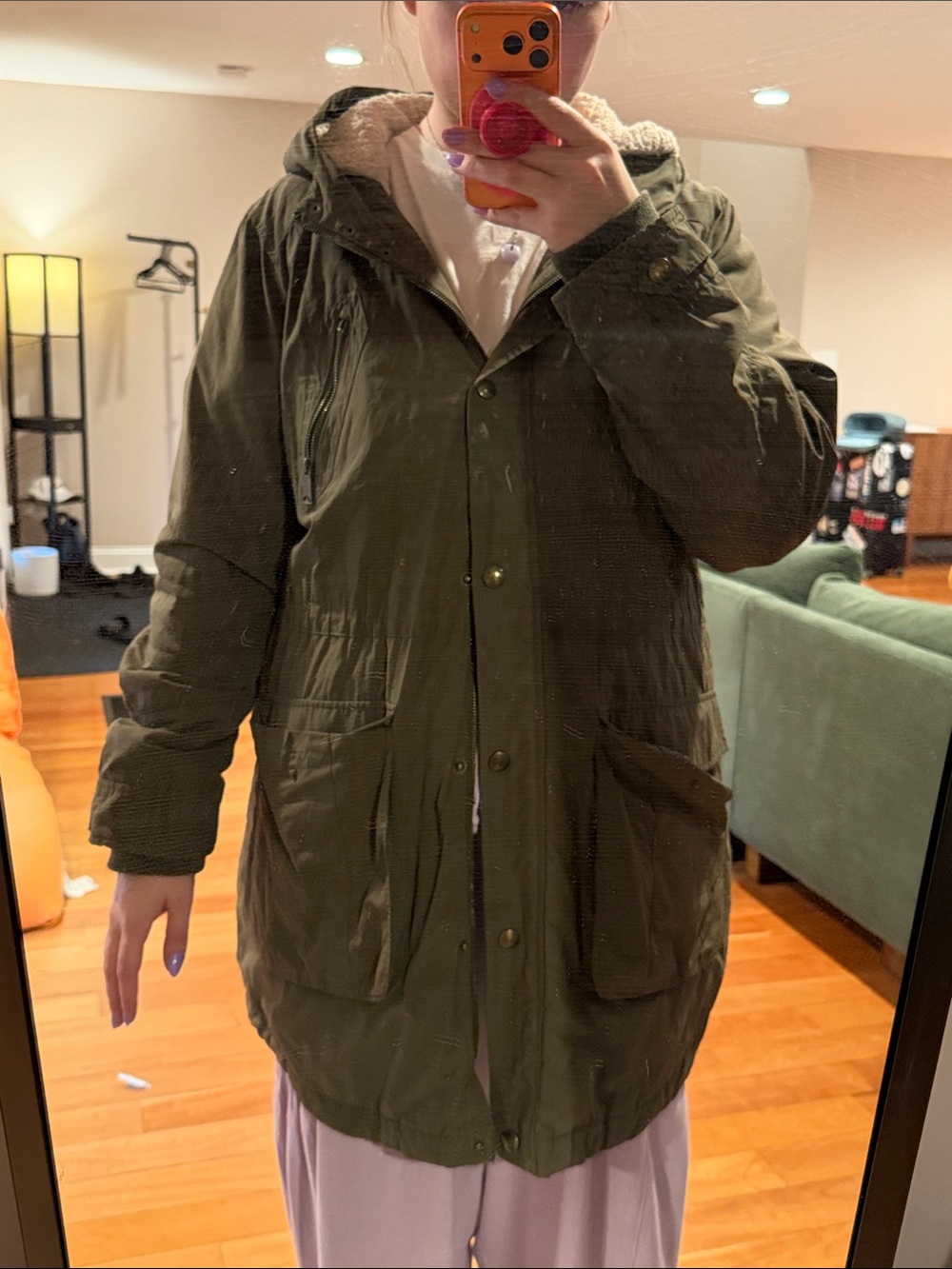 Apt 9 - Olive Green Hooded Parka Jacket — Women XL
